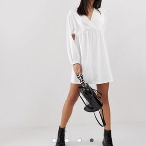 ASOS long sleeve wrap front mini smock dress